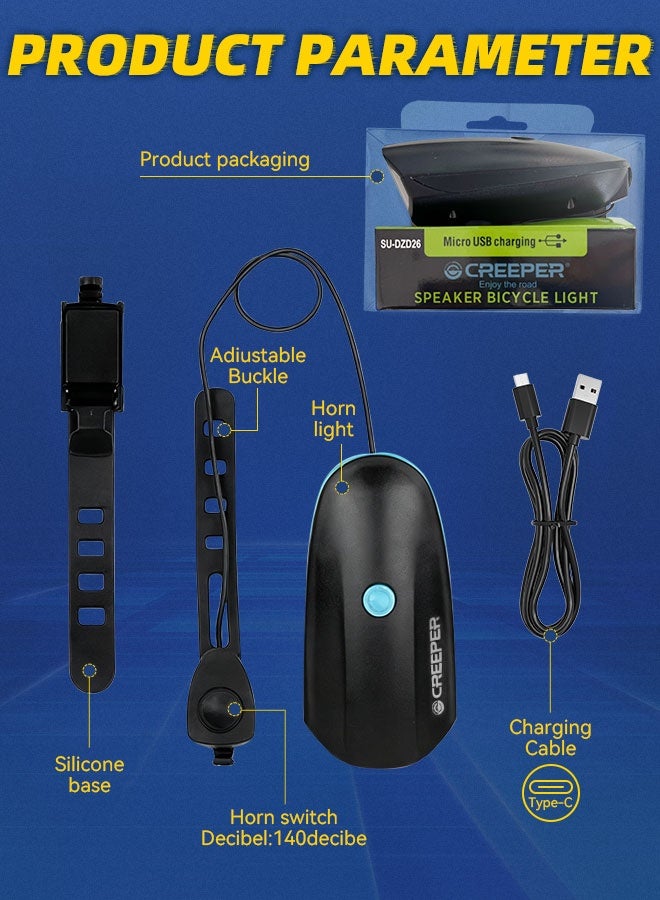 CREEPER مصباح أمامي للدراجة مزود بأوضاع وميض متعددة وبوق - Image 2